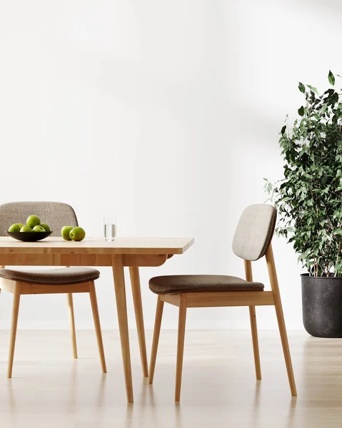 Ruimte Interieur Met Eettafel Stoelen Witte Muur Groene Plant Rendering — Stockfoto