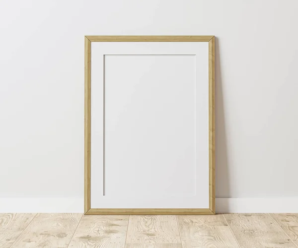 Blank Wooden Frame Mat Wooden Floor White Wall Ratio 30X40 — Photo