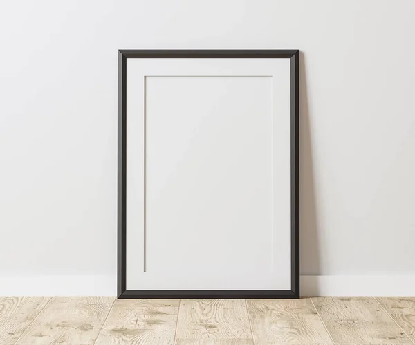 Blank Blackframe Mat Wooden Floor White Wall Ratio 30X40 18X24 — Photo