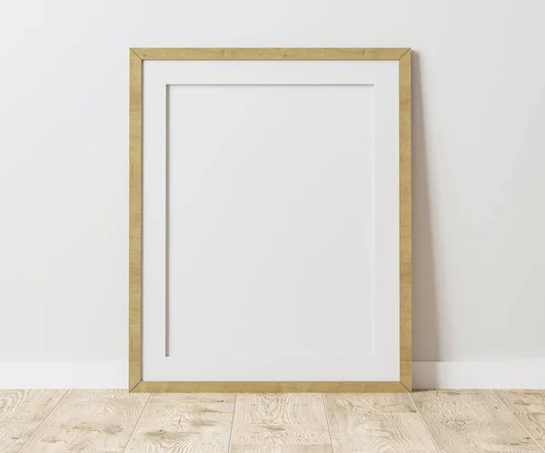 Blank Wooden Frame Mat Wooden Floor White Wall Ratio 40X50 — Stockfoto