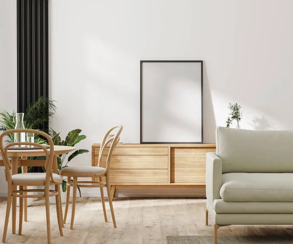 带有家具和招贴画框架模型的现代客厅 室内设计 3D渲染 — 图库照片