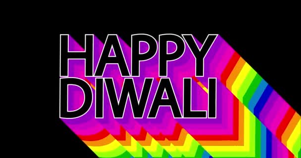 快乐Diwali这个词 4K动画长层彩色阴影 黑色背景上的彩虹色 — 图库视频影像