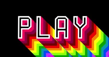 Oyun kelimesi. 4k animasyon uzun katmanlı çok renkli gölge. Siyah arkaplanda gökkuşağı renkleri var..