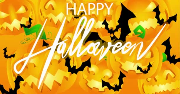 Happy Halloween Tekst Met Geanimeerde Bewegende Pompoenen Achtergrond Banner Feest — Stockvideo