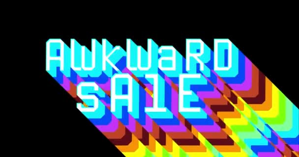 Awkward Sale という言葉 黒い背景に虹の色を持つ4Kのアニメーションの長い層状の多色影 — ストック動画