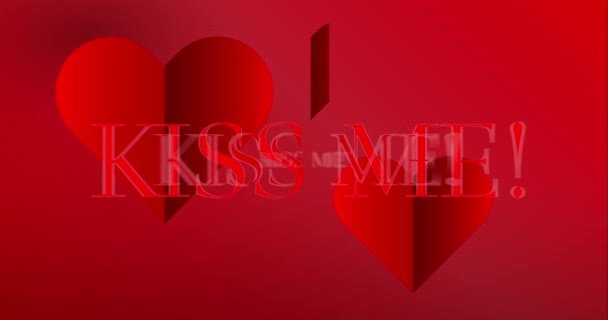 Kiss Romantic Animated Text Hearts Animated Words Red Background Greeting — Stock Video