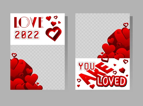 2022年红爱情展示模板与心脏 用浪漫的短语设计 情人节 用于传单 小册子 封面设计的婚礼排版 — 图库矢量图片