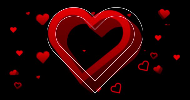 Romantiska Animerade Hjärtan Animerade Hjärtformer Med Svart Röd Och Vit — Stockvideo