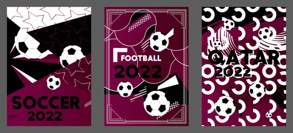 Futbol, Katar Dünya Kupası 2022 posteri. Futbol etkinliği için pankart şablonu. Dinamik şekilli tasarım. Davet, ödül veya kapak için sosyal medya paylaşımı.