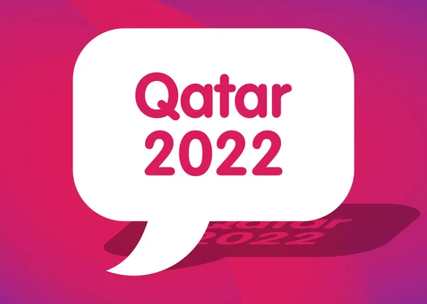 Katar 2022 Napisany Białej Bańce Mowy Fioletowym Tle — Wektor stockowy