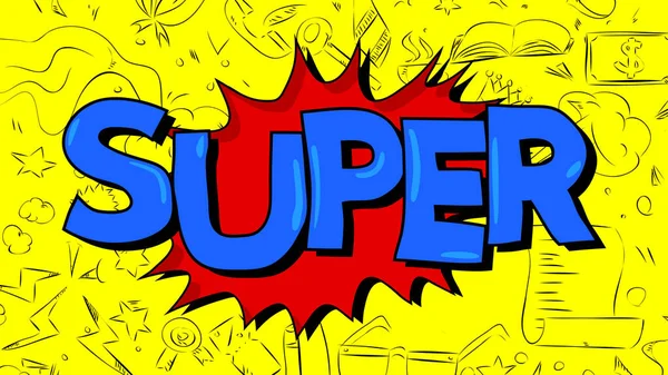 Super Word Written Children Font Cartoon Style — Stock Vector