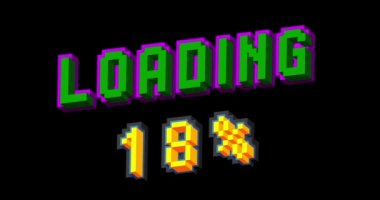 Çubuk Göstergesi, pikselli metin ve numaralarla yükleniyor, indiriliyor ve yükleniyor. Bilgisayar ekranına yükle, yükle.