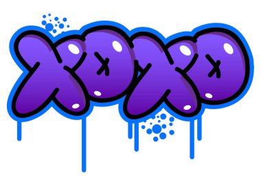 XOXO renkli Graffiti etiketi, kısaltma, sarılmalar ve öpücükler, aşkı ifade etmek için kullanılan gayri resmi terimler. Soyut modern sokak sanatı dekorasyonu kentsel resim tarzında gerçekleştirildi.