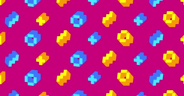 Прості Маленькі Піксельні Єкти Геометричний Графічний Фон Мультфільм Фонова Анімація — стокове відео