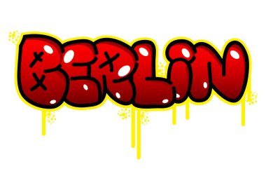 Berlin. Graffiti etiketi. Soyut modern sokak sanatı dekorasyonu kentsel resim tarzında gerçekleştirildi.