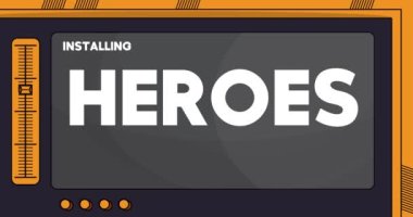 Kahraman kelimeli çizgi film bilgisayarı. Bir ekran kurulum penceresini gösteren video iletisi.