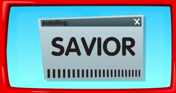 Cartoon Computer Word Savior Video Message Screen Displaying Installation Window — Stock videók