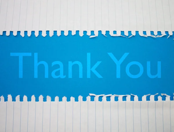Thank You Text Torn Crumpled White Paper Colored Background — Stockfoto