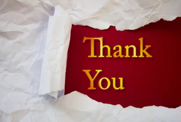 Thank You Text Torn Crumpled White Paper Colored Background — Fotografia de Stock