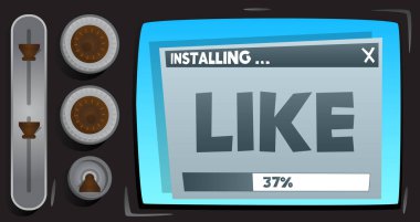 Çizgi film bilgisayarı gibi. Kurulum penceresini gösteren bir ekranın iletisi.