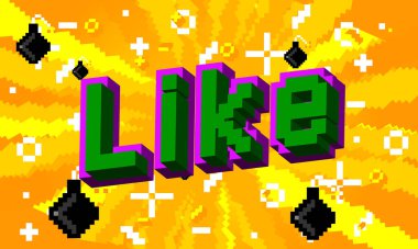 Geometrik arkaplanı olan pikselleştirilmiş kelime gibi. Vektör çizgi film illüstrasyonu.