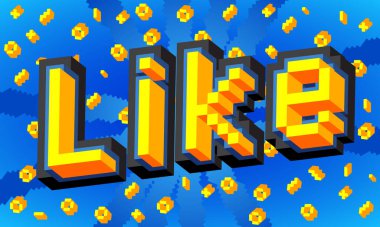 Geometrik arkaplanı olan pikselleştirilmiş kelime gibi. Vektör çizgi film illüstrasyonu.