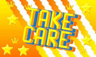 Geometrik arkaplanı olan dikkatli pixelated kelime alın. Vektör çizgi film illüstrasyonu.