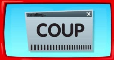 Darbe kelimesi ile çizgi film bilgisayarı. Bir ekran kurulum penceresini gösteren video iletisi.