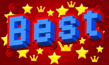 Geometrik arkaplanı olan en iyi, pikselleştirilmiş kelime. Vektör çizgi film illüstrasyonu.