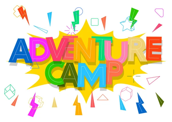 Campamento Aventura Palabra Escrita Con Fuente Children Estilo Cartoon — Vector de stock