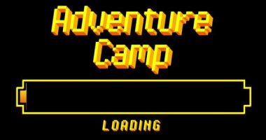 Adventure Camp text with Loading, Downloading, Uploading Bar Indicator. Download, Upload on computer screen.