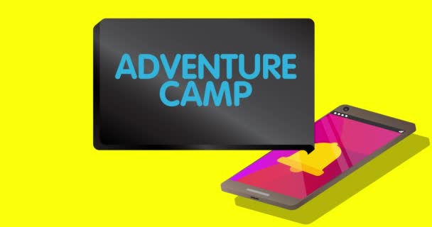 Adventure Camp Κείμενο Στη Φούσκα Κοινοποίησης Από Φορητή Οθόνη Συσκευής — Αρχείο Βίντεο