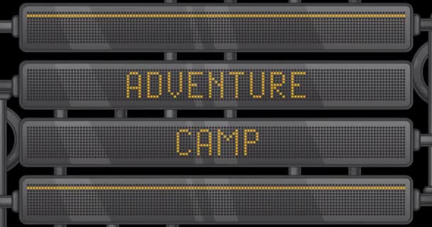 Adventure Camp Text Digital Led Panel Announcement Message Light Equipment — ストック動画