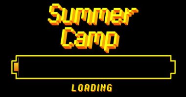 Summer Camp. Text with Loading, Downloading, Uploading Bar Indicator. Download, Upload on computer screen.