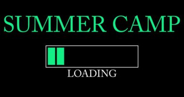 Summer Camp. Text with Loading, Downloading, Uploading Bar Indicator. Download, Upload on computer screen.