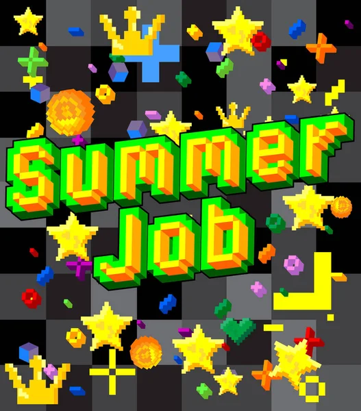 Summer Job Pixelated Word Geometric Graphic Background Vector Cartoon Illustration — Stockový vektor