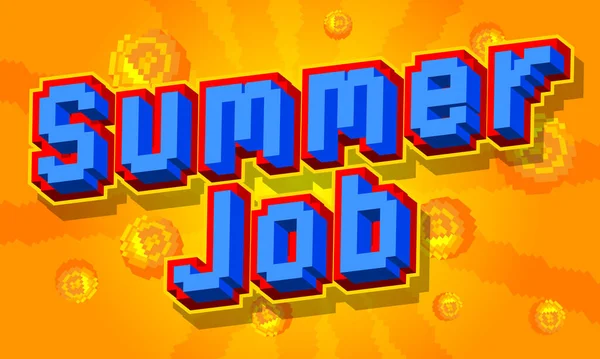 Summer Job Pixelated Word Geometric Graphic Background Vector Cartoon Illustration — Stockový vektor