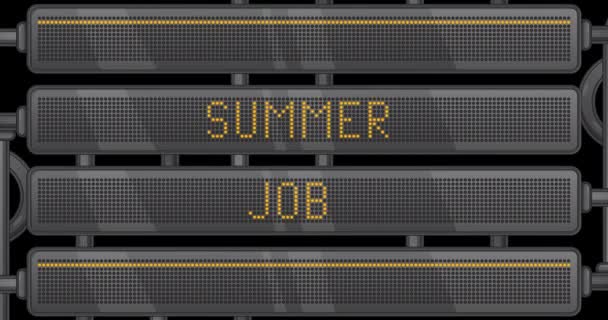 Summer Job Szöveg Egy Digital Led Panelen Hirdetmény Üzenet Könnyűszerkezettel — Stock videók