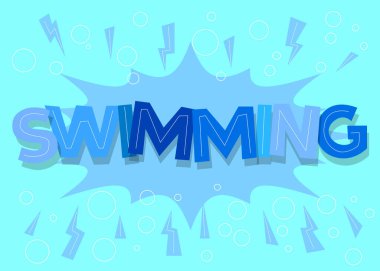 Yüzme. Çizgi film tarzında Çocuk yazıtipi ile yazılmış sözcük.
