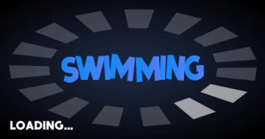 Çubuk Göstergesi Yükleme, İndirme ve Yükleme ile Yüzme metni. Bilgisayar ekranına yükle, yükle.