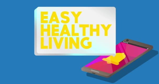 簡単に健康的な生活のテキストは ポータブル情報デバイス画面からの通知バブルに モバイルアプリのメッセージ 通信コンセプト アニメーションビデオ — ストック動画