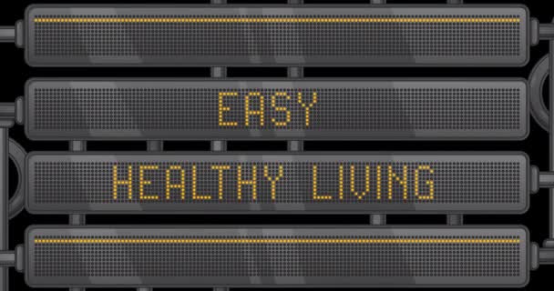 Easy Healthy Living Text Digital Led Panel Announcement Message Light — Vídeos de Stock