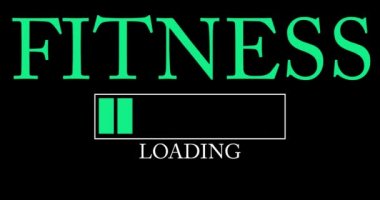 Çubuk Göstergesi Yükleme, İndirme ve Yükleme ile Fitness metni. Bilgisayar ekranına yükle, yükle.