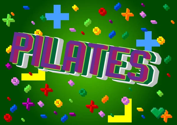 Pilates Parola Pixelated Con Sfondo Grafico Geometrico Illustrazione Del Cartone — Vettoriale Stock