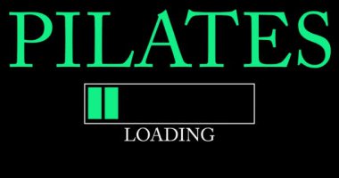 Çubuk Göstergesi Yükleme, İndirme ve Yükleme ile pilates metni. Bilgisayar ekranına yükle, yükle.