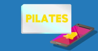 Pilates. Taşınabilir bilgi aygıtı ekranından bildirim baloncuğu üzerine metin. Mobil uygulama mesajı, bağlantı, iletişim konsepti. Canlandırılmış video.