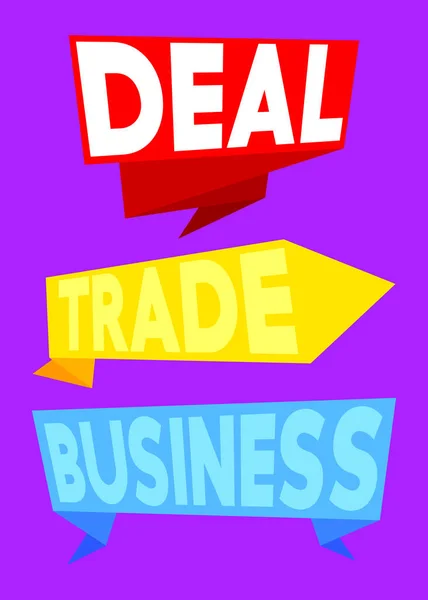 Sada Stužek Textem Business Trade Deal Šablona Nápisu Štítek Podpis — Stockový vektor