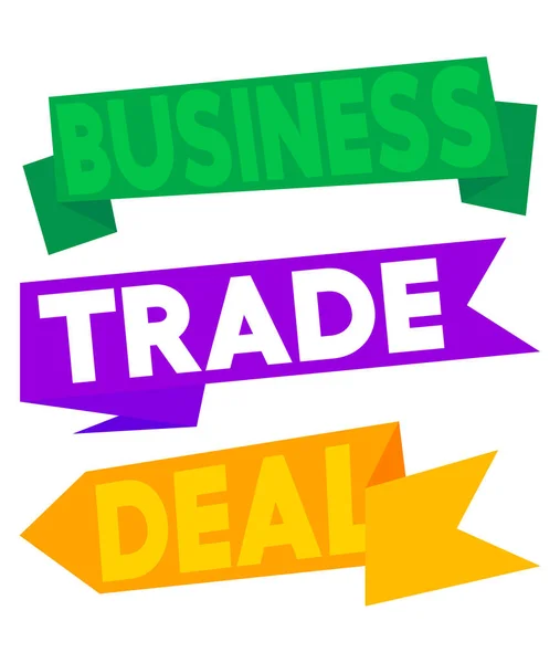 Sada Stužek Textem Business Trade Deal Šablona Nápisu Štítek Podpis — Stockový vektor