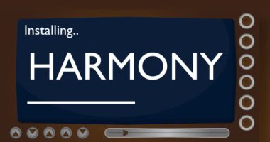 Harmony kuruluyor. Eski TV 'de metin ekranı.