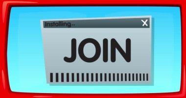 Bir kurulum penceresinde sözcüğü birleştir ile soyut çizgi film ekranı